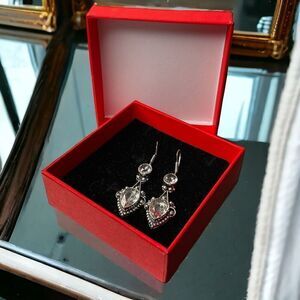 Vtg Silver Clear White Topaz‎ Gemstone Handmade Drop Dangle Earrings  2.24"